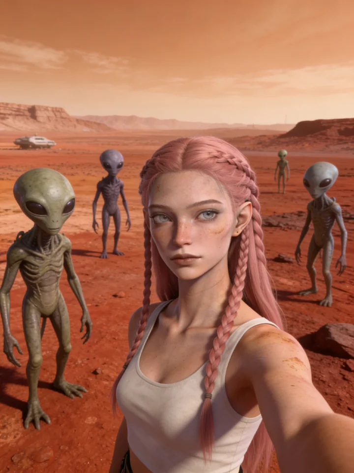 @sally taking a selfie with aliens on mars