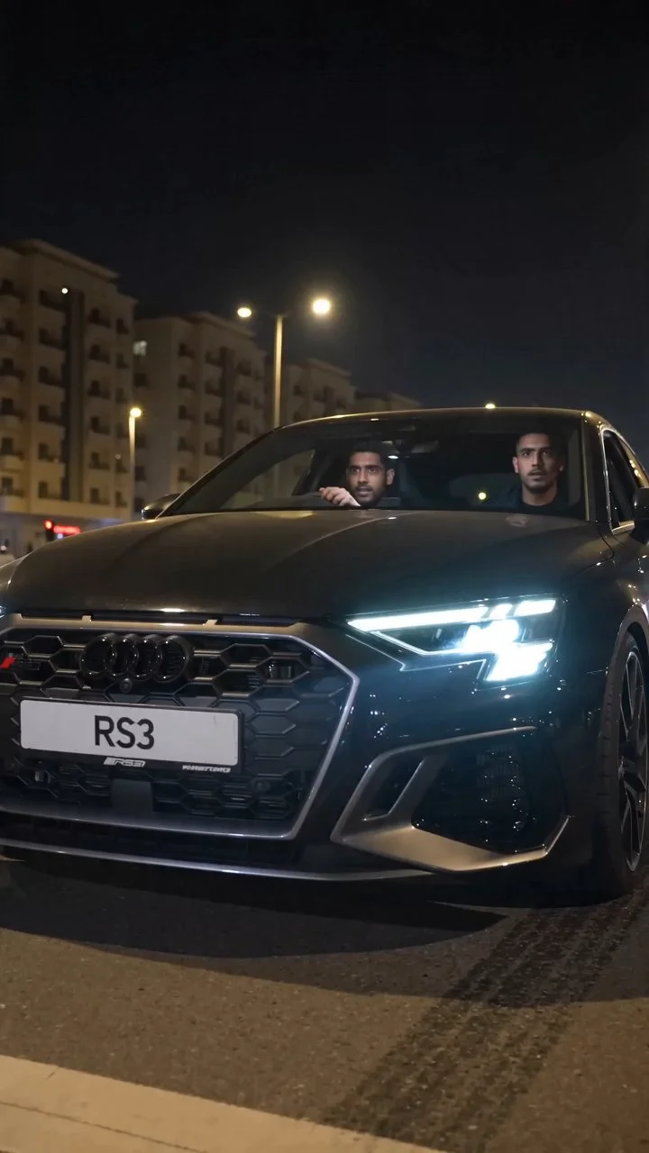 audi rs3, based in the uk, pakistani accesnts, street racing, intense street battle, rs3 cuzzy bro meme.